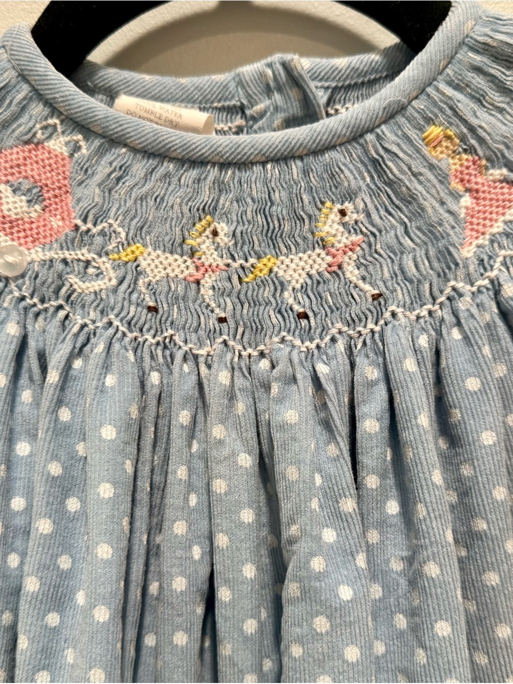 Amanda Remembered Cinderella Corduroy Dress 18M Blue Polka Dot Smocked Storybook